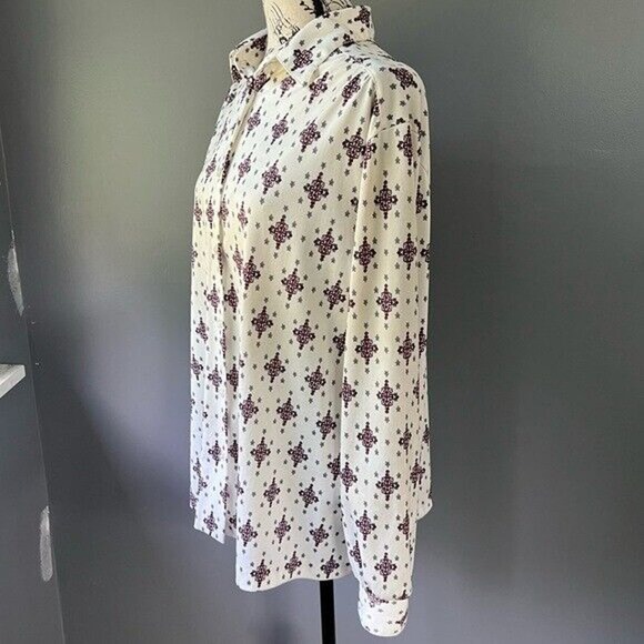 Vintage The Fire Islander women white red & gray patterned button up blouse - Picture 4 of 6